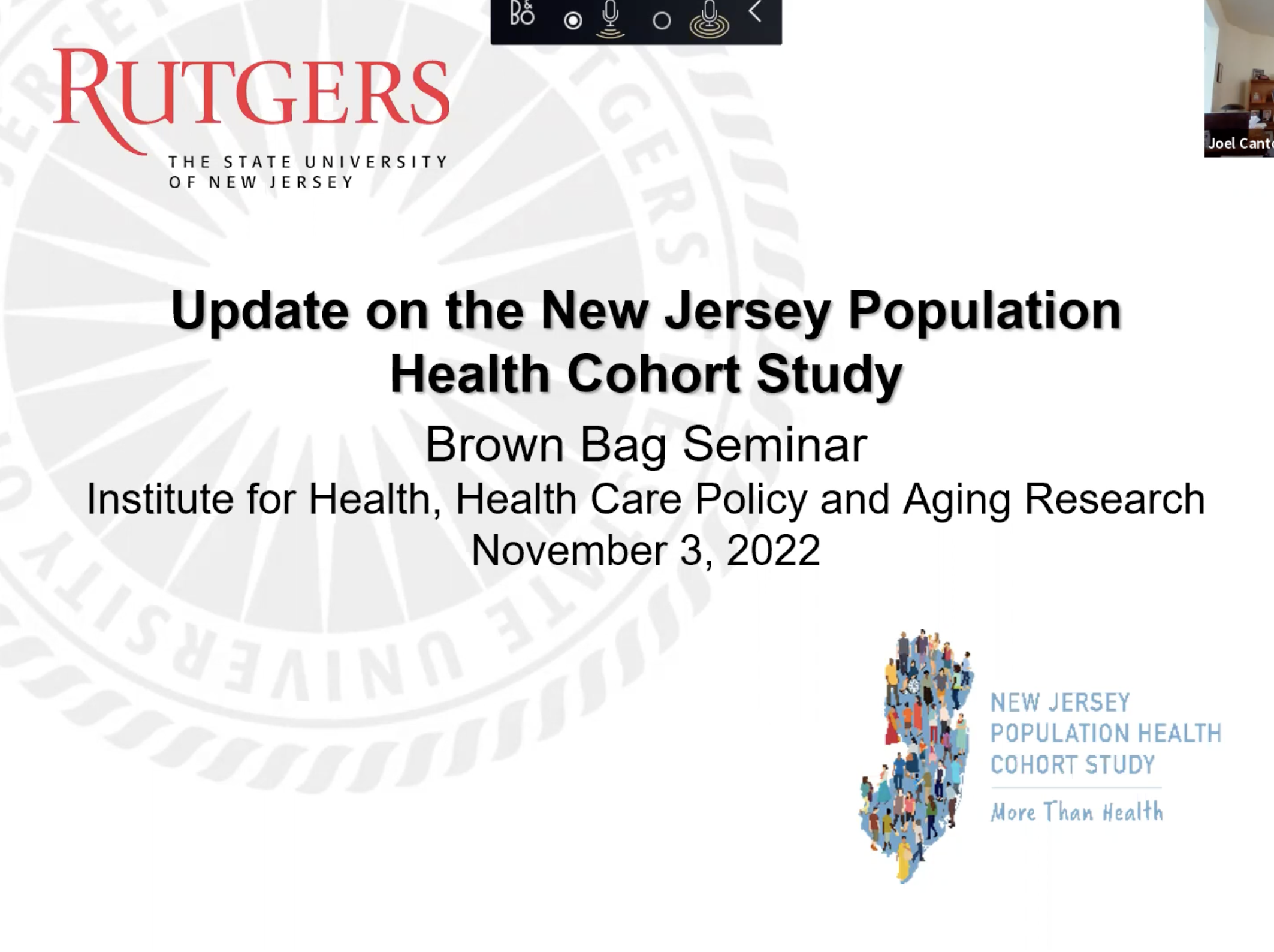 IFH Brown Bag Seminar: Update on New Jersey Population Health Cohort Study